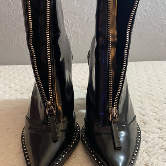 W Black Patent Heeled Boot with Silver Buttons along Sole - Picture 6 of 16